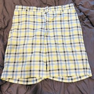 Nike Dri Fit Golf Shorts Size 34 White, Neon Yellow, Blue, and Black Plaid